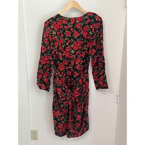 Mary Jo Bruno Vintage 90s Silk Floral Tomato Red Handkerchief Hem Dress 6